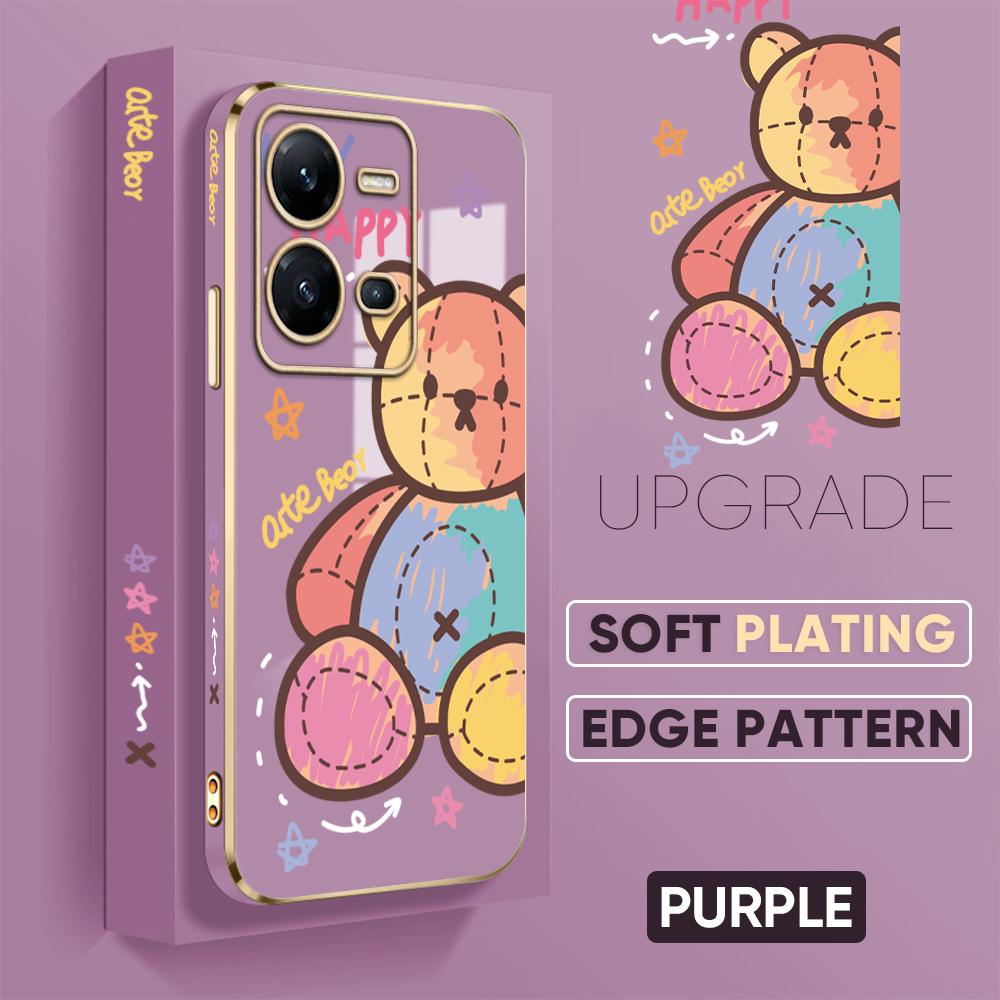Чехол с цветным медведем и 6D покрытием для VIVO V27 V23E V25 Y21 Y21S Y02 OPPO A31 A15 Realme 10 C11 8 9 HUAWEI P40 Pro P30 Mate Nova Honor, мягкий чехол