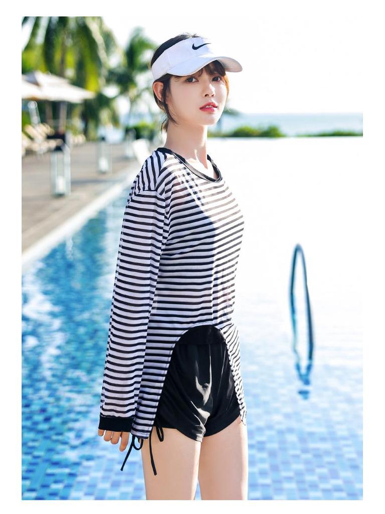 Женский спортивный утягивающий купальник-тройка с контролем живота 2025