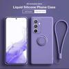 Luxury Liquid Silicone Metal Ring Holder Phone Case for Samsung Galaxy A13 A14 A32 A52 A72 A53 A54 A34 4G 5G Cover with Lanyard Shockproof