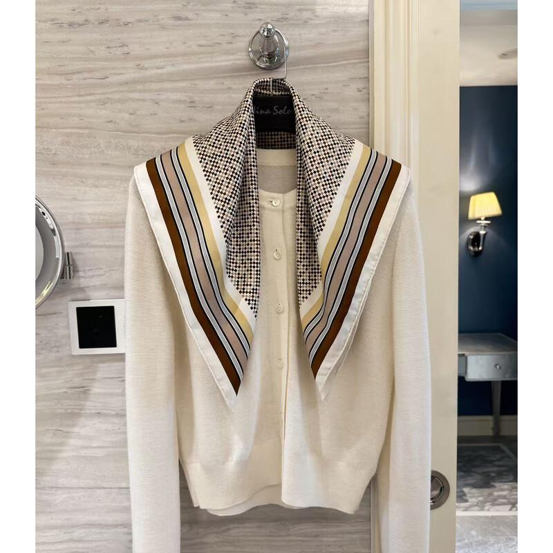 NINA SOLOR Striped Soft Twill Silk Scarf