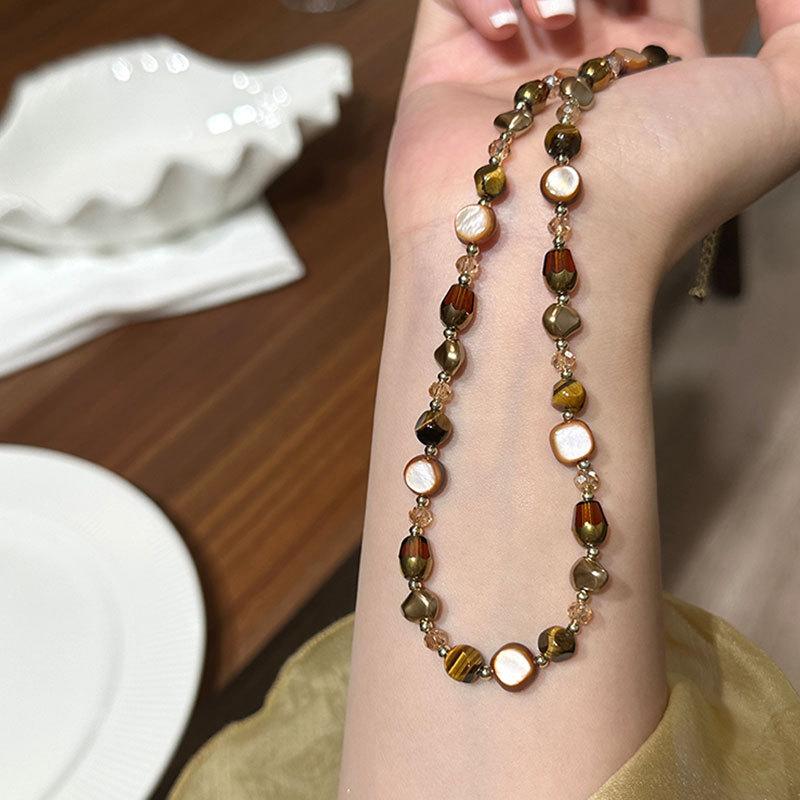 Легкое роскошное высококачественное ожерелье из натурального камня с тигровым глазом, женское ожерелье Майяра в стиле ретро, универсальная цепочка на шею, цепочка на свитер