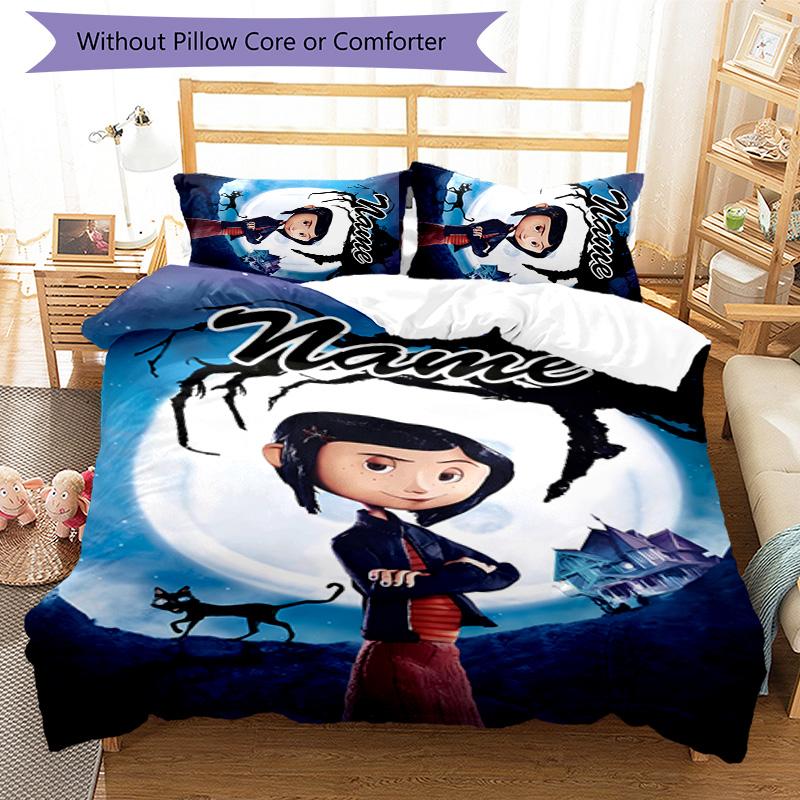 3pcs Coraline4 Cover Set - Personalized Name, HD Printed Bedding with 1 Cover and 2 Pillowcases - Perfect for Home Decor, Easy Care