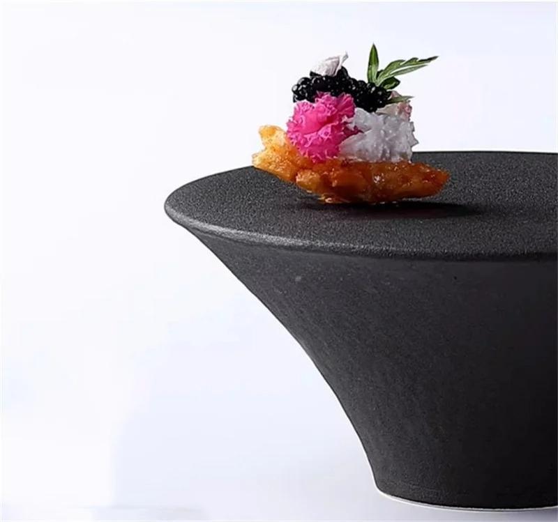 Креативная высокая ножка черно-белая керамическая десертная тарелка ресторан молекулярной кухни поднос для демонстрации закусок суши посуда