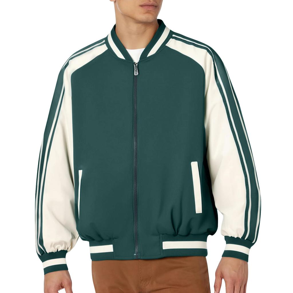 Men's Striped Baseball Collar Patchwork Long Sleeved Jacket