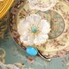 Xiliang Concubine Mother-of-Pearl & Blue Turquoise Peach Blossom Brooch – Elegant Coat Accessory Pin