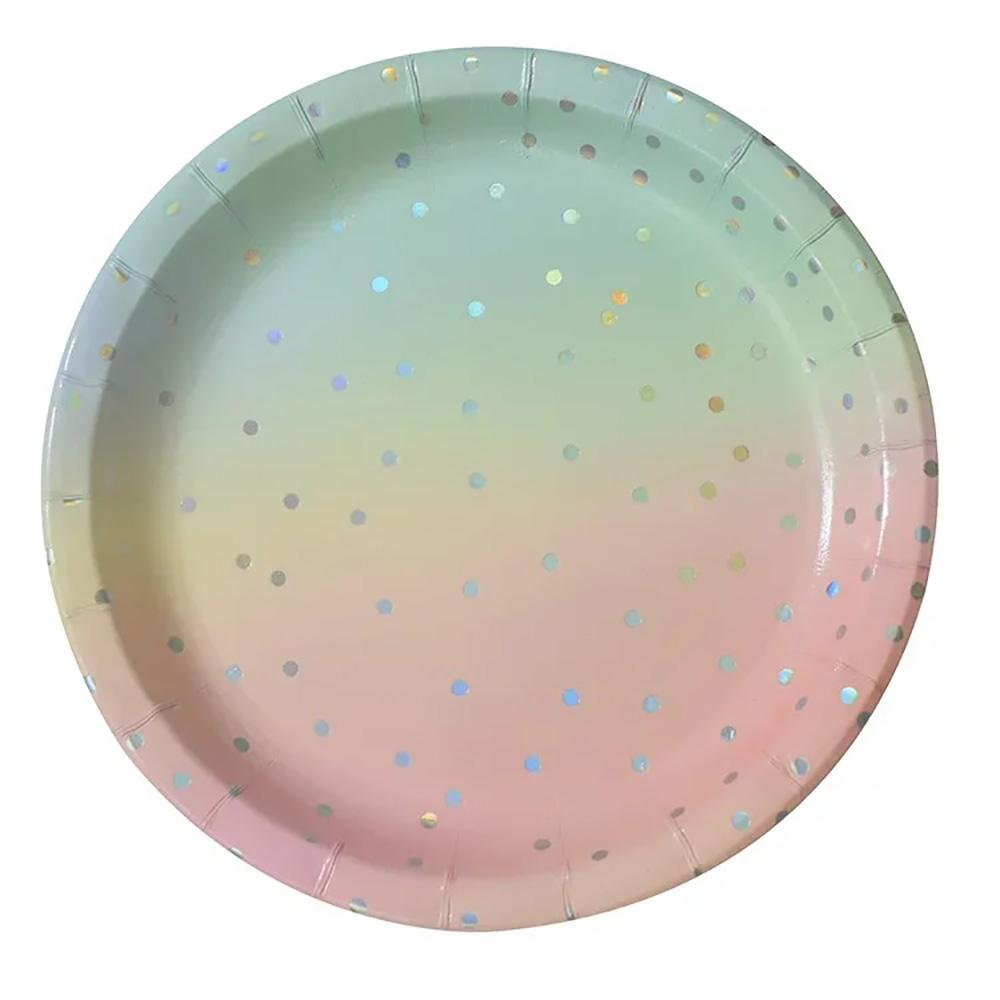 Gradient Color Silver Paper Cups Plates With Bronzing Disposable Paper Tableware For Party Cake Wedding Birthday Banquet Picnic Dessert Decor