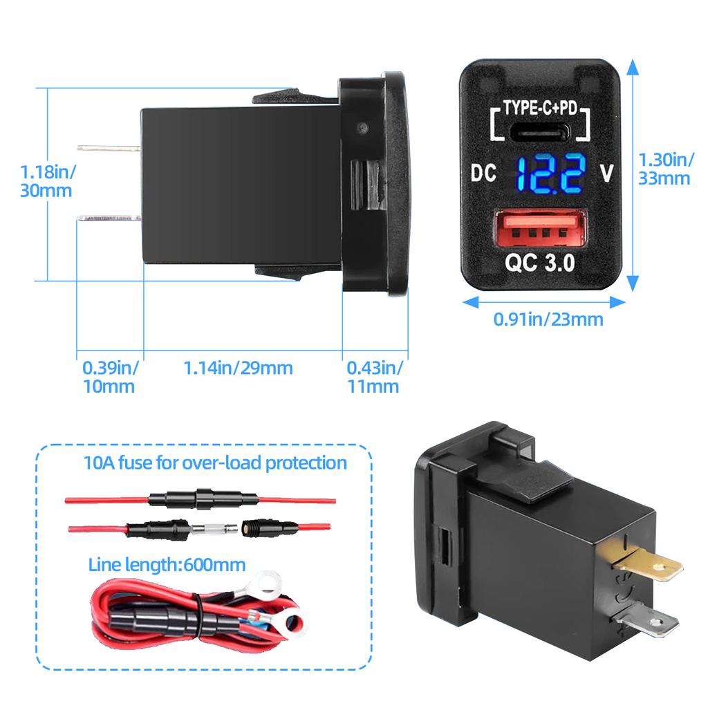 12/24 В Quick Charge 3.0 и PD USB C автомобильное зарядное гнездо адаптер питания с цифровым светодиодным вольтметром для транспортных средств