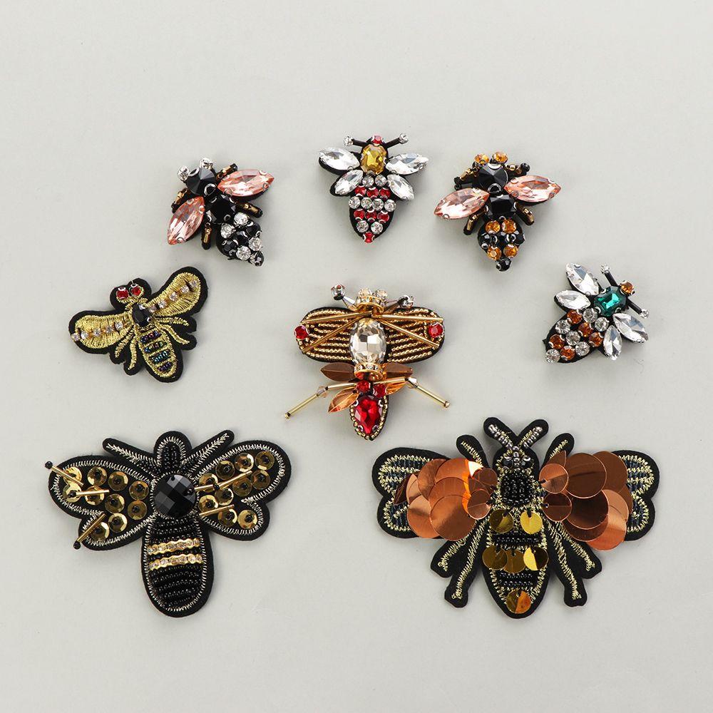 Apparel Sewing & Fabric Rhinestone Bee Badge Crystal Applique Sequin Patches Sew On Patch