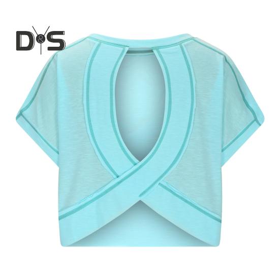 Женская футболка с круглым вырезом, коротким рукавом и открытой спиной, однотонная свободная футболка для тренировок, универсальная повседневная одежда