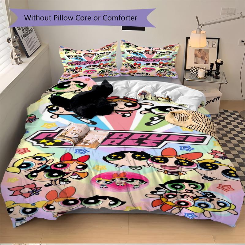Powerpuff Girls Adventure Print 3Pcs Bedding Setduvet Cover With 2 Bedropillowcase Home Birthday Gift
