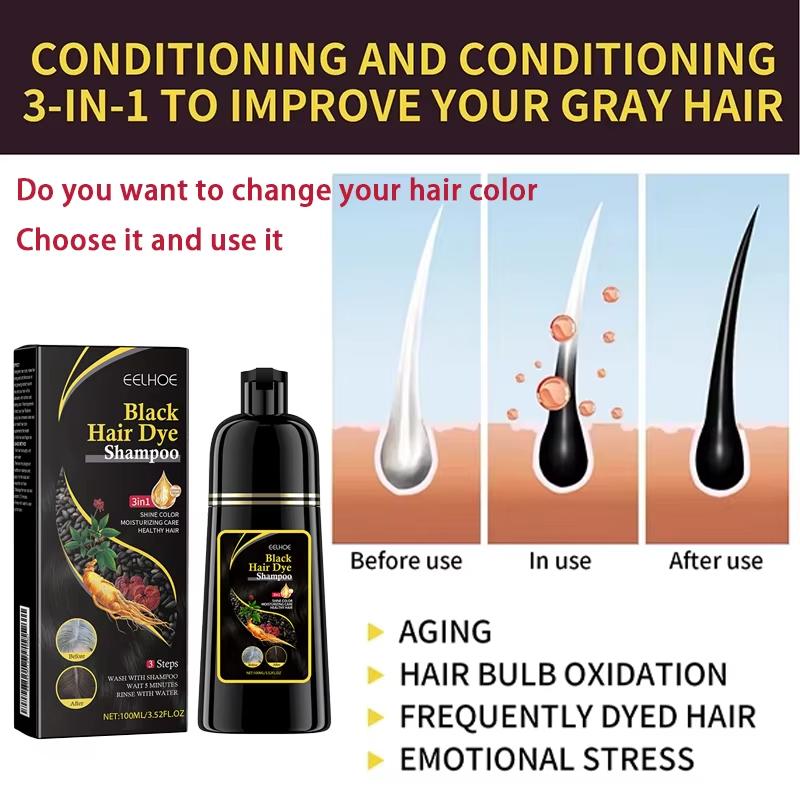 EELHOE Black Hair Dye Shampoo 3 в 1 Growth Clean Hair Darkening Deep Nourishing Black Hair Dye Shampoo Natural Organic Herbal