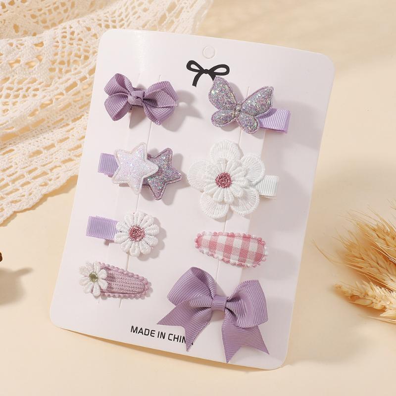8Pcs/Set New Cute Fresh Minni Bowknot Hair Clips For Woman Girls Sweet Flower Star Hairgripes Barrette Hair Accessories Gifts