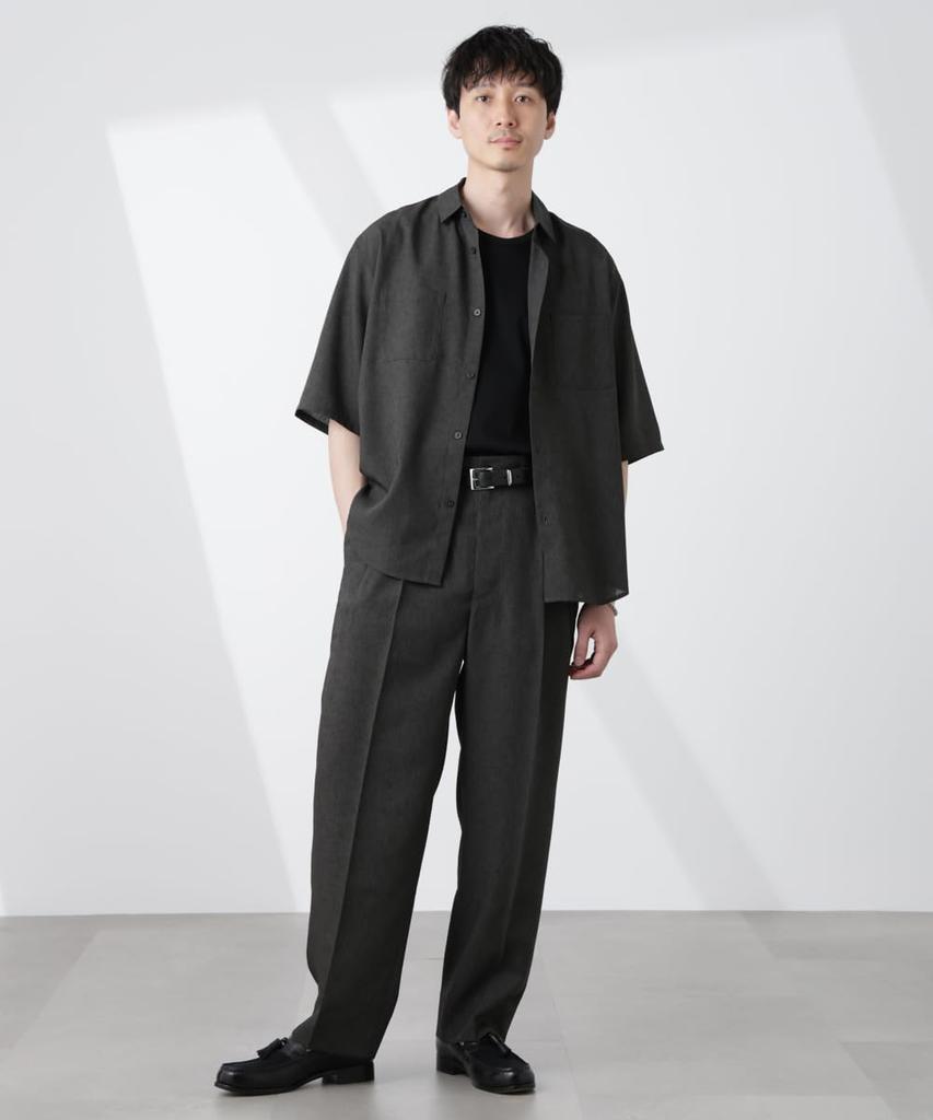 Брюки Nano Universe Tech Linen Relaxed Tuck Tapered, мужские, размер M, 023, угольный, 672-5127217