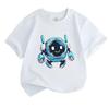 Kids Boys Girls Crew Neck Short Sleeve 100% Cotton T-Shirt Cute Smiling Round Robot Print Casual Soft Breathable Tee for Children Daily Wear