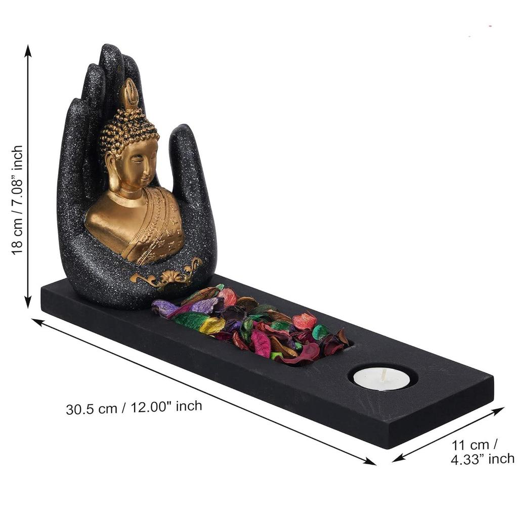 Серая Золотая Полимерная Статуэтка Будды Пальмы Подсвечник для Чайной Свечи | Идол Господа Будды Подсвечник для Чайной Свечи | Предметы для Украшения Дивали для Домашнего Декора