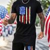 Manfinity День независимости, комплект из 2 предметов, мужская модная повседневная футболка с короткими рукавами и принтом американского флага и спортивные шорты, комплект