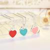 Qiaolanxuan Tri-Color Heart Enamel Necklace: Red, Blue & Pink T-Neck Clavicle Chain