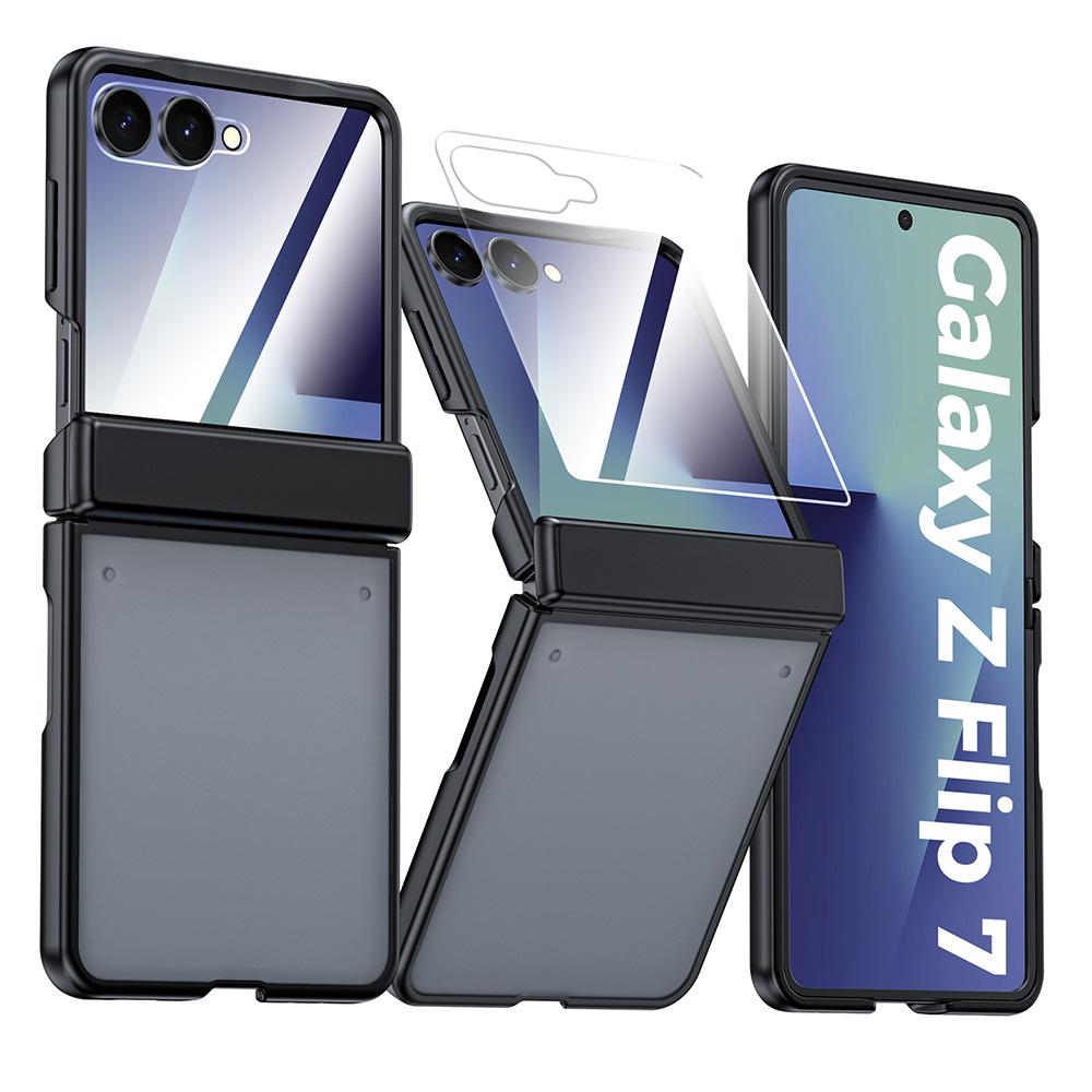 Чехол для Samsung Z Flip7 с откидным магнитным кольцом и встроенной защитой экрана