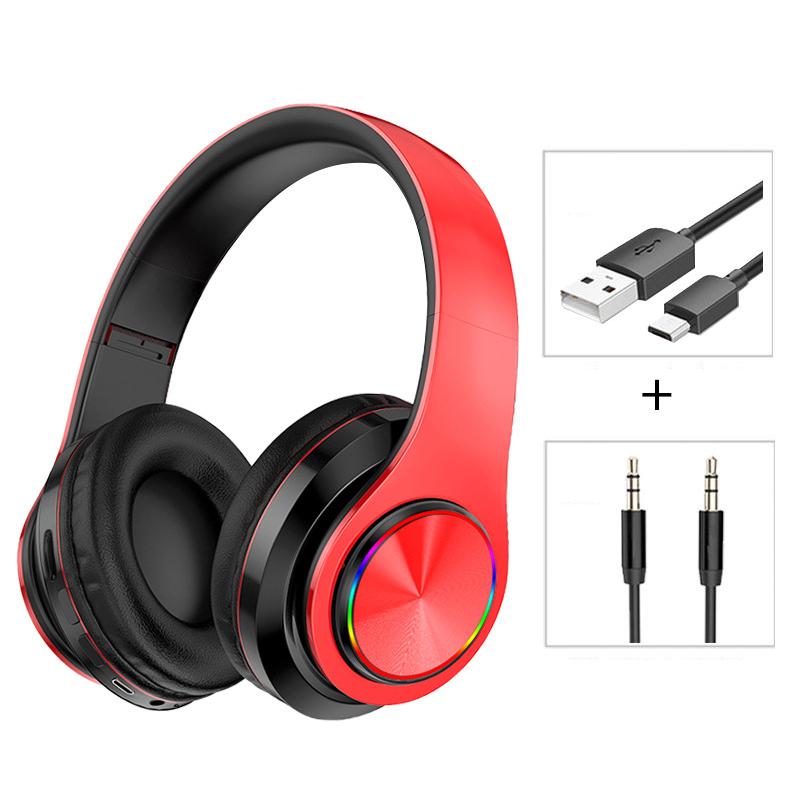 Беспроводные наушники со светодиодной подсветкой, музыкальная гарнитура Bluetooth 5,0 с микрофоном, складные наушники HiFi с поддержкой SD TF-карты, FM-радио