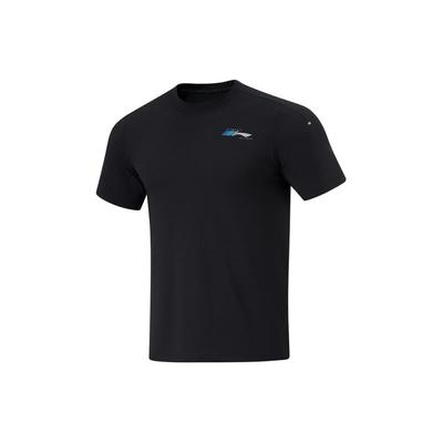 Футболка Fitness Series Letter Print, антибактериальная, влагоотводящая, быстросохнущая, с круглым вырезом и коротким рукавом, реглан, мужская, черная, ATSU429-1