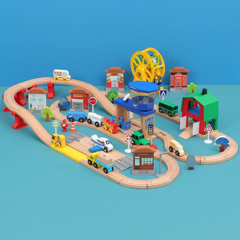Childrens Wooden Small Train Track Collection Terminal Ferris Wheel Amusement Park Main Body Compatible with Electric Train Toys Pd21