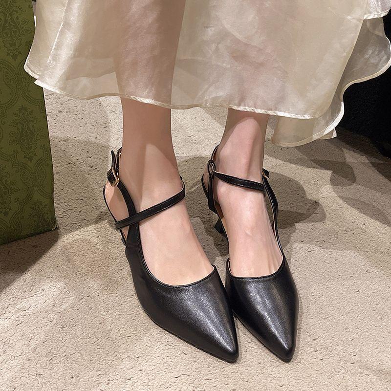 Versatile Pointed Head Bag Head Empty Sandals Women 2025 Summer New Thin Heel Soft Sole Fairy Wind One-word Buckle Single Shoes Women