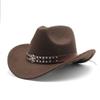 Metal Belt Brown Western Denim Hat Autumn and Winter Woolen Felt Hat Men and Women's European and American Style Hat Outdoor Riding Horse