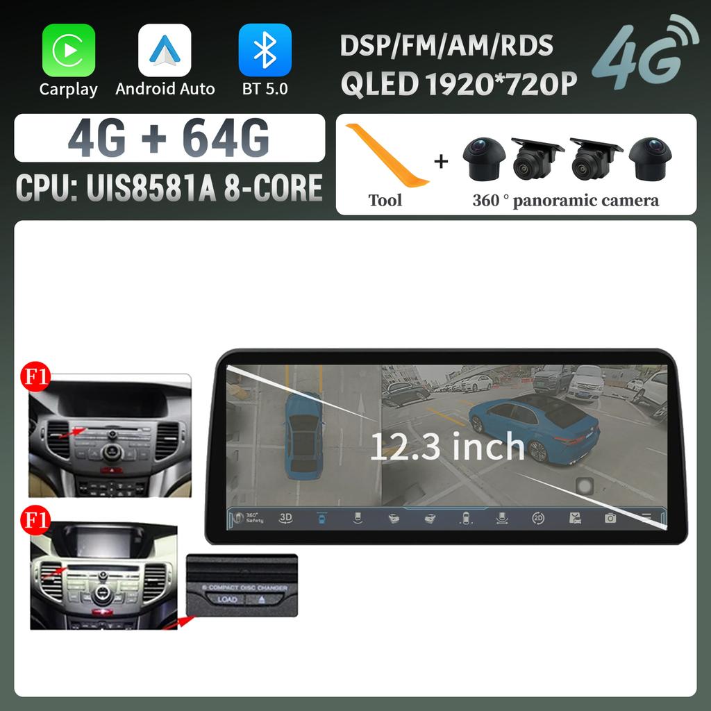 12,3 дюйма Для Honda Accord 8 Европа Spirior 2009-2013 Автомагнитола Мультимедийная Навигация Беспроводной BT CarPlay Сенсорный Экран Головного Устройства