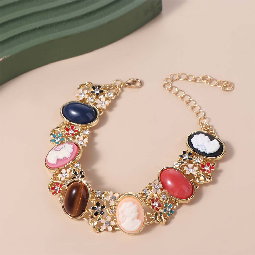 Rhinestone Baroque Bracelet Resin Women's Hand Bracelet Retro Enamel Bangle  Women Girl