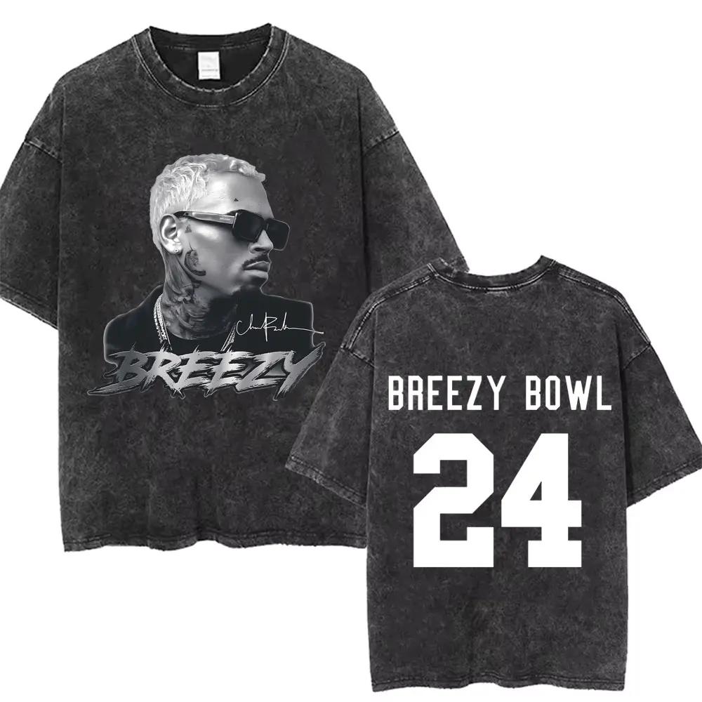 Рэпер Крис Браун Breezy Bowl XX Тур Винтажные стираные футболки Мужские Женские Хип-Хоп Модные Футболки Мужская Хлопок Ретро Футболка