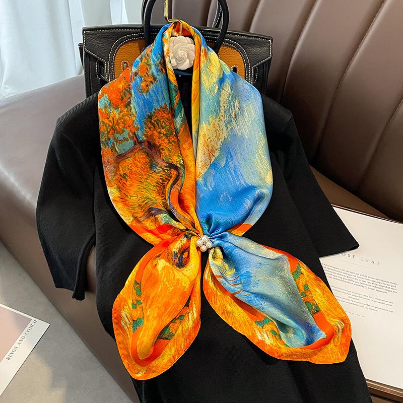Классический цвет знаменитости темперамент шелковый шарф женский тренд универсальный искусственный шелковый шарф шарф 90 квадратный шарф