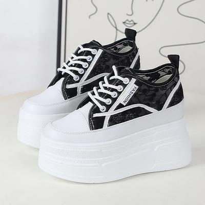 Мода 12 см Слайды Женская летняя обувь Платформа Модные сандалии Кроссовки Шнуровка Платформа Танкетка Натуральная кожа Воздушная сетка Шлепанцы