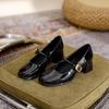Модные туфли Мэри Джейн 2024 года, новые женские туфли на каблуках весна-лето для женщин, элегантные туфли на среднем каблуке с квадратным носком в корейском стиле, золотисто-серебряного цвета