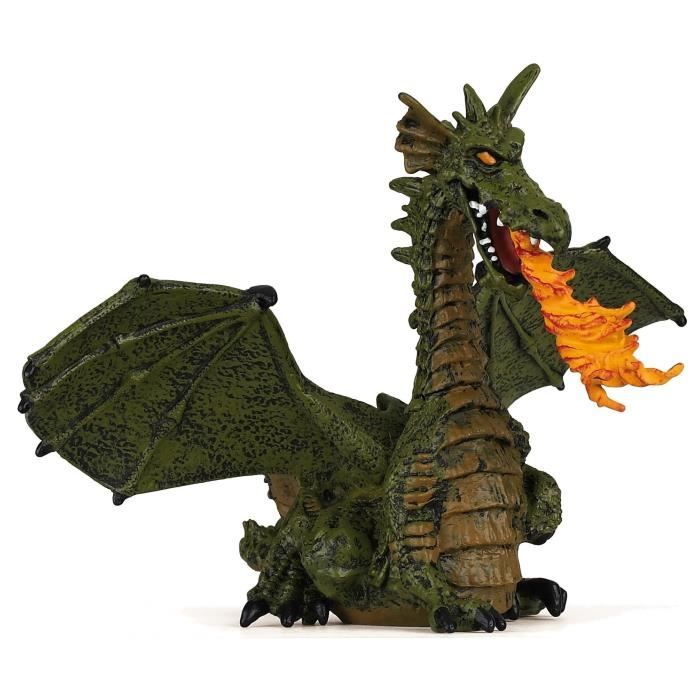 Figurine Dragon ailé Vert avec flamme - PAPO - LE MONDE ENCHANTE - Pour Enfant