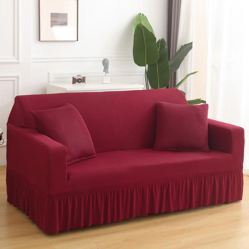 1 /2 /3 /4 Seater Stretch Sofa Skirt Cover For Living Room Nordic Solid Color Couch Slipcover With Skirt Hem Armchair Protector