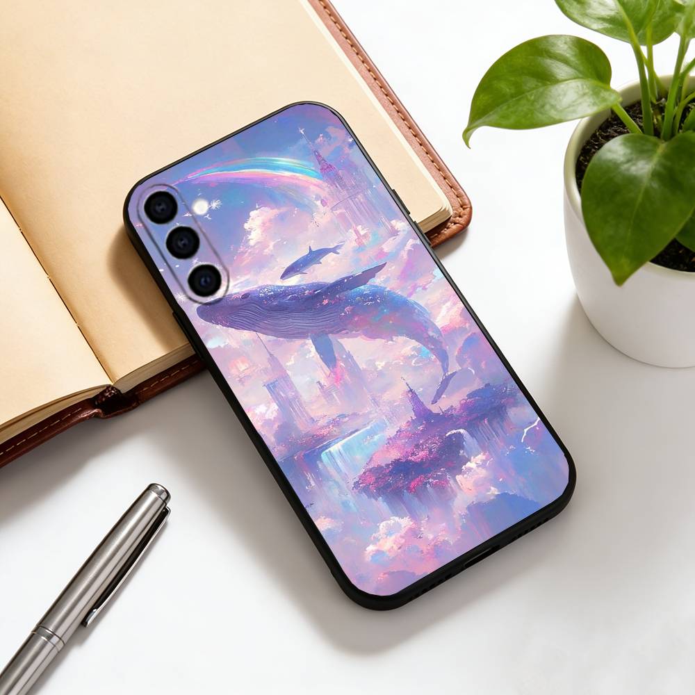 Глубокое море, звездное небо, синий кит. Чехол для телефона Samsung Galaxy A73, A72, A71, A70, A53, A52, A51, Другие Мягкий черный чехол