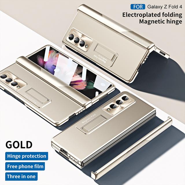 Защитный чехол с магнитным шарниром и покрытием для Samsung Galaxy Z Fold 4 5g с HD-пленкой для сотового телефона и скрытой подставкой Fold4 Funda