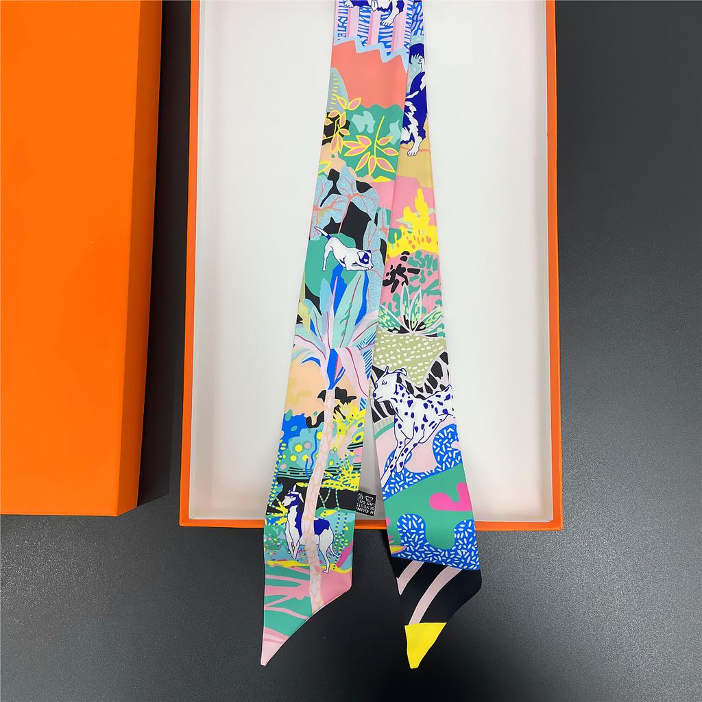 2024 Бренд Дизайн Клетчатый Шелковый Шарф Роскошный Шарф Женский Фуляр Узкая Сумка Шарфы Шейный Платок Для Женщин Модная Повязка На Голову Для Волос