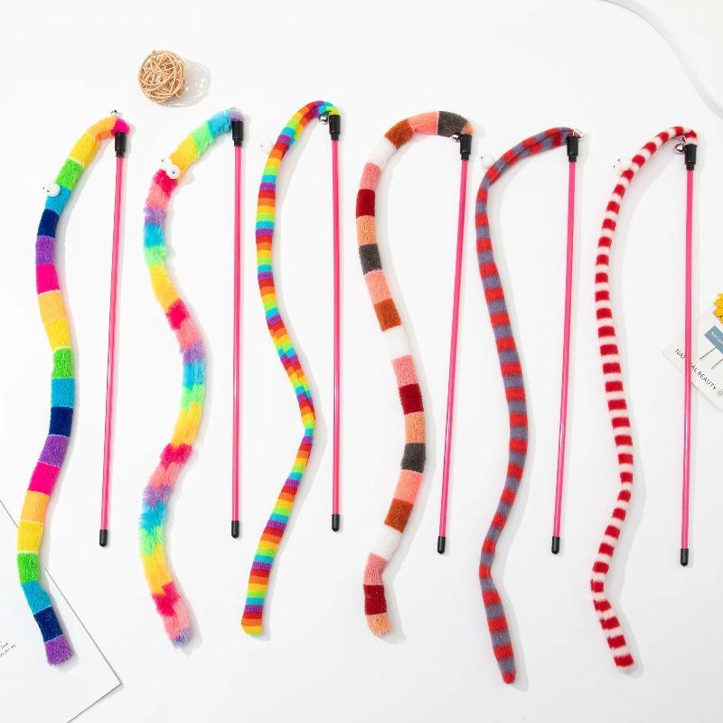 1PC Funny Cat Toy Caterpillar Cat Teaser Wand Interactive Toys Feather Colorful Rod Teaser Wand Pet Supplies