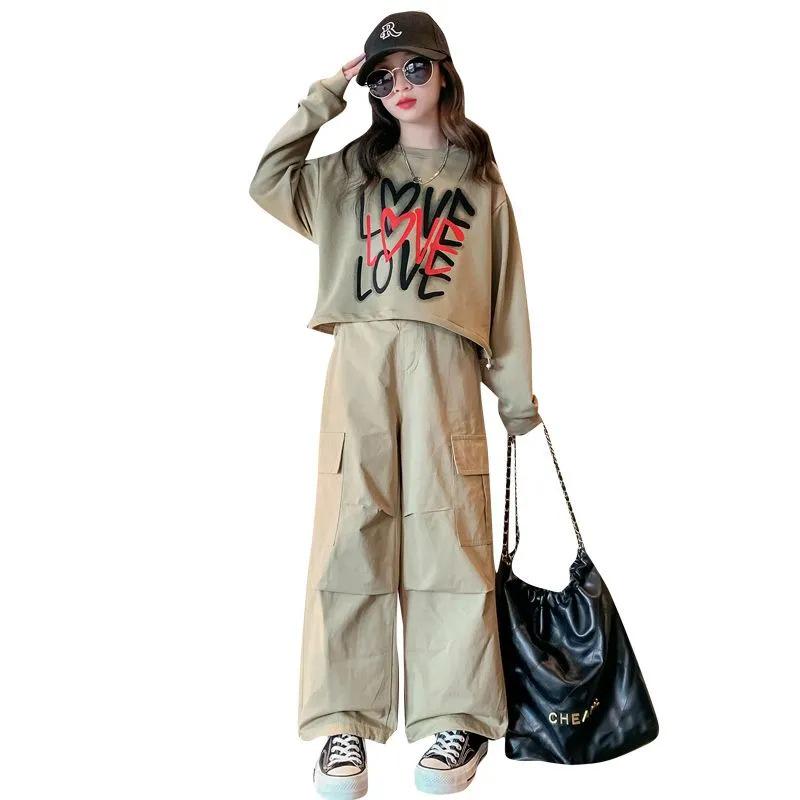 Трендовый осенний комплект из двух предметов для девочек, брюки карго