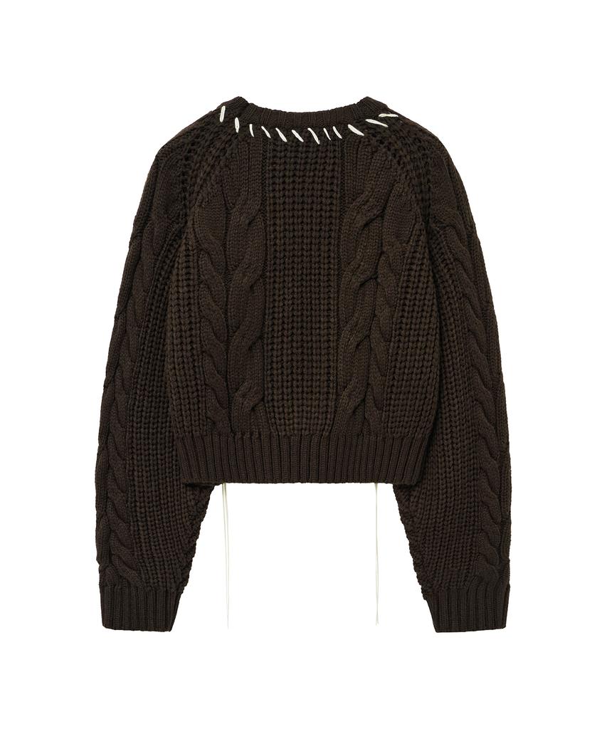 NOIRER FOR WOMAN Handmade Cable Crop Sweater (Brown)