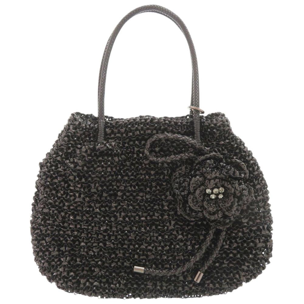 Used AUTHENTIC ANTEPRIMA Flower charmHand Bag Black polyester