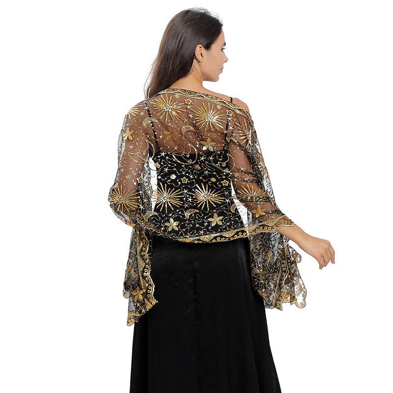 Shawl Dress Embroidered Shawl Dinner Shawl Women Star Moon Sequined Stage Party