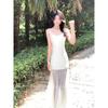 White Mesh Suspender Dress, Seaside Vacation Great-looking Fishtail Hip-wrapped Long Dress, Children's Summer French New Models