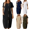 Платье для женщин повседневное на пуговицах с коротким рукавом свободное с карманами