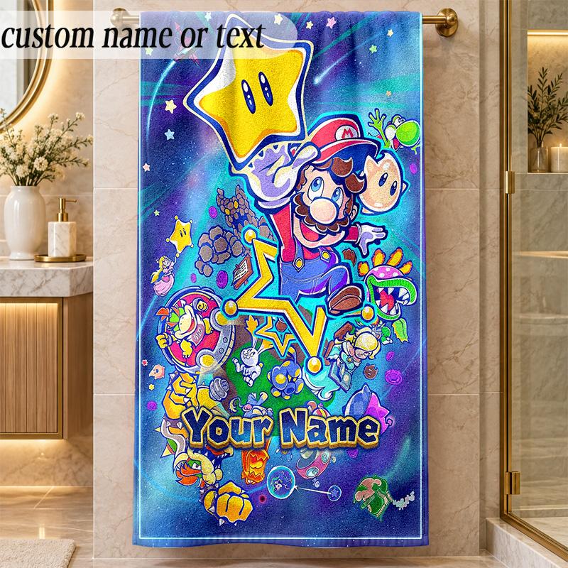Beach TowelSuper Mario Custom Name Text Personalized Soft Towel for Beach Pool Indoor Home Decor Gift