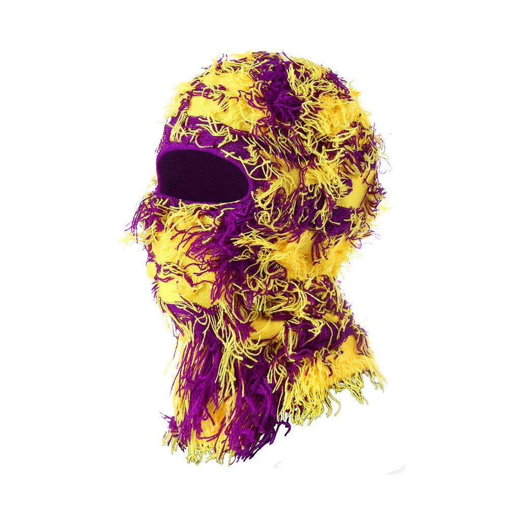 Full Face Cover Ski Mask Hat Balaclava Distressed Knitted Beanie Camouflage Men Hat Women Winter Warm Windproof Bicycle Neck Hat