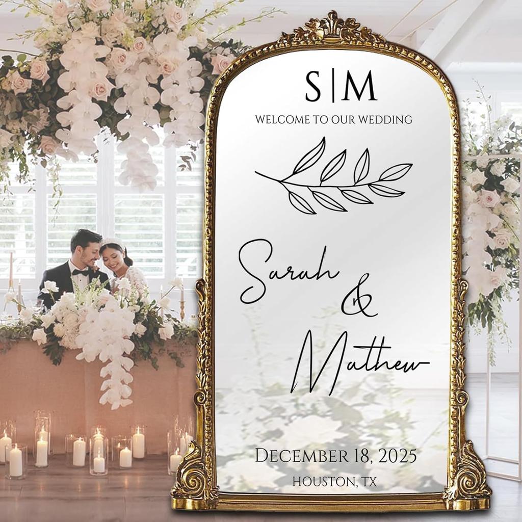 Personalized Welcome To Our Wedding Decal Custom Name Wedding Mirror Sign Vinyl Decal Sticker for Mirrors Wall Entry Decor-Sticker Wide 12"