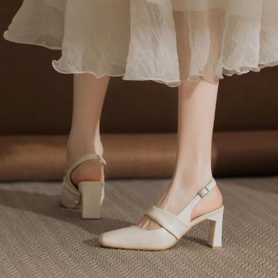 Модные женские босоножки на высоком каблуке с квадратным носком и массивным каблуком 2025 Элегантные туфли-лодочки с мелкой пряжкой Модная летняя обувь для платья Zapatillas Mujer