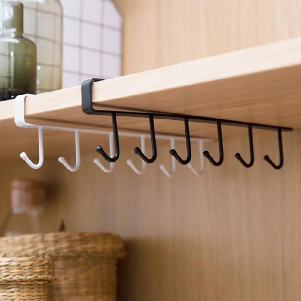Multi-functional Sundries Hook Shelf Nail Free Mug Cup Hanger Cabinet Storage Rack Household